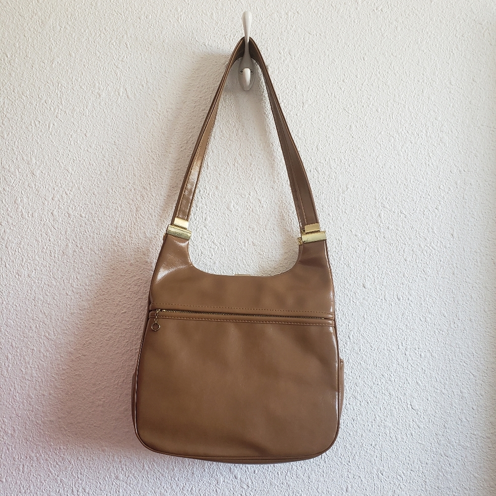 Vintage Women Walnut Faux Leather 3 Department Shoulder Bag